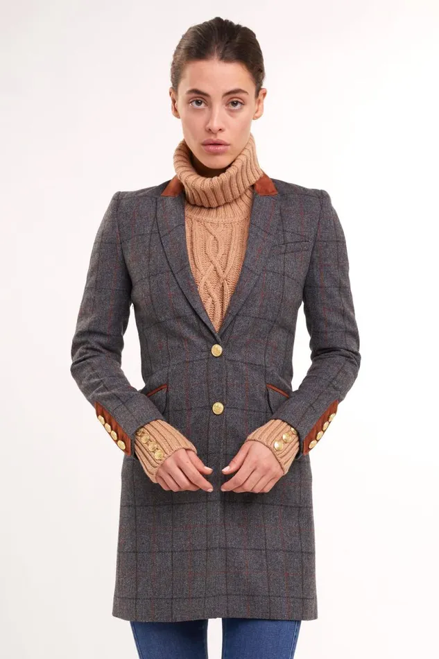 Women Kempton Coat Mid Blue Check Holland Cooper Tailoring