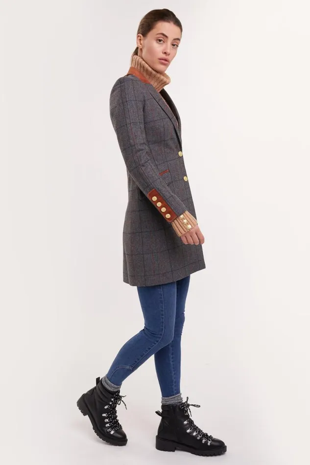 Women Kempton Coat Mid Blue Check Holland Cooper Tailoring