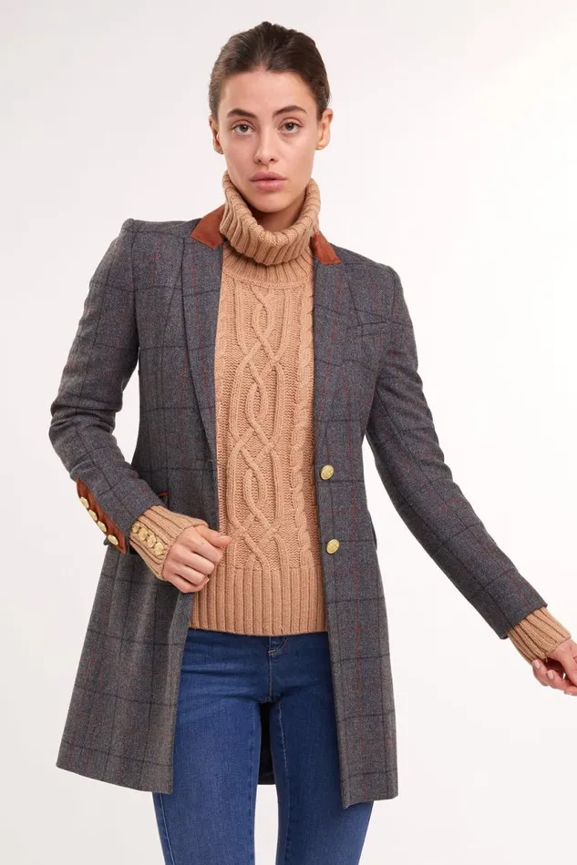 Women Kempton Coat Mid Blue Check Holland Cooper Tailoring