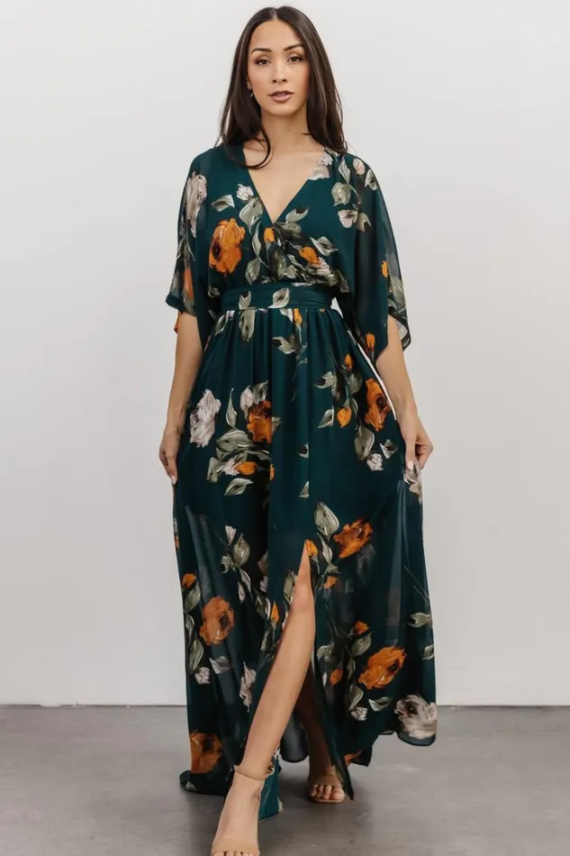 Women Kia Kimono Maxi Dress Deep Topaz Floral Baltic Born Maxi Dresses