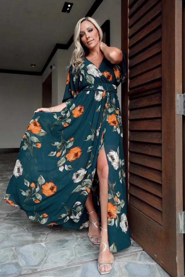 Women Kia Kimono Maxi Dress Deep Topaz Floral Baltic Born Maxi Dresses Women Kia Kimono Maxi Dress Deep Topaz Floral Baltic Born Maxi Dresses