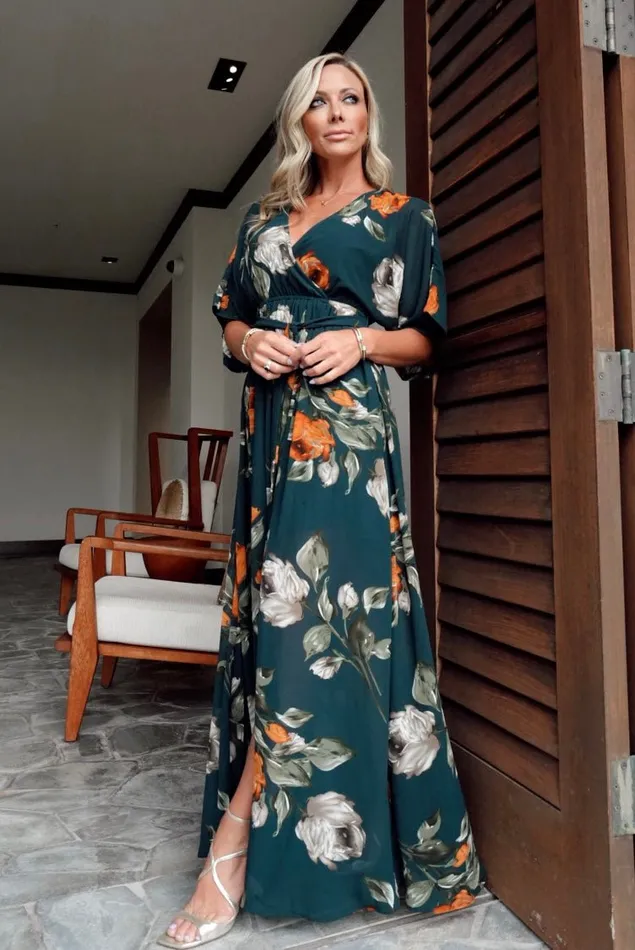 Women Kia Kimono Maxi Dress Deep Topaz Floral Baltic Born Maxi Dresses Women Kia Kimono Maxi Dress Deep Topaz Floral Baltic Born Maxi Dresses