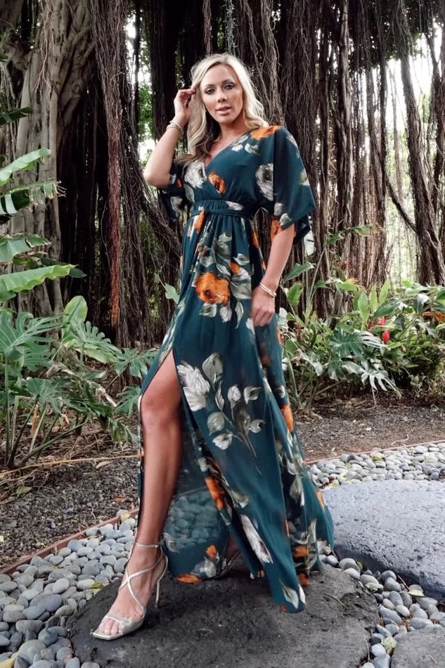 Women Kia Kimono Maxi Dress Deep Topaz Floral Baltic Born Maxi Dresses Women Kia Kimono Maxi Dress Deep Topaz Floral Baltic Born Maxi Dresses
