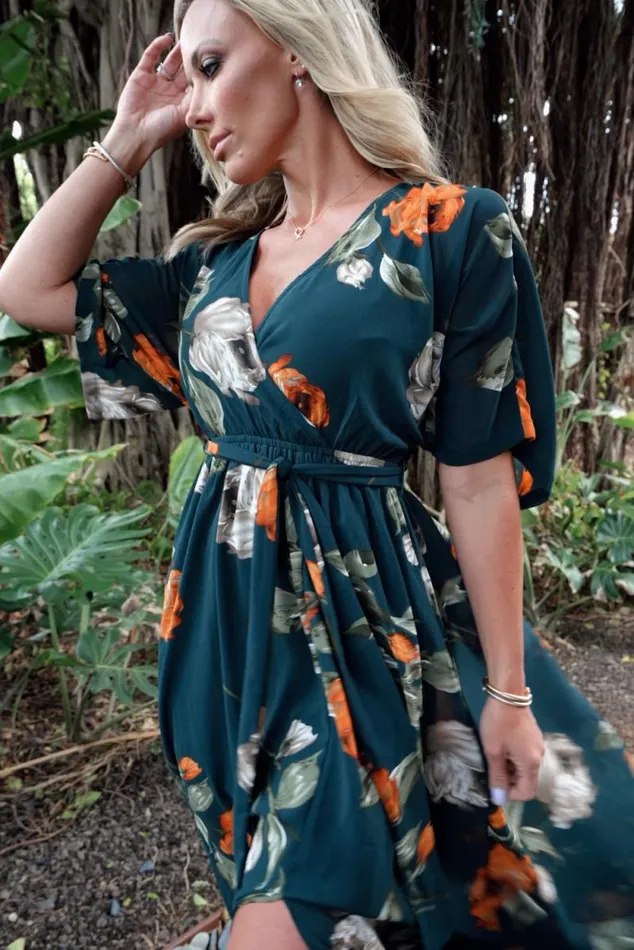 Women Kia Kimono Maxi Dress Deep Topaz Floral Baltic Born Maxi Dresses Women Kia Kimono Maxi Dress Deep Topaz Floral Baltic Born Maxi Dresses