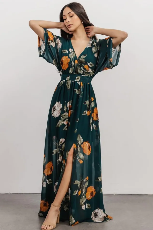 Women Kia Kimono Maxi Dress Deep Topaz Floral Baltic Born Maxi Dresses Women Kia Kimono Maxi Dress Deep Topaz Floral Baltic Born Maxi Dresses