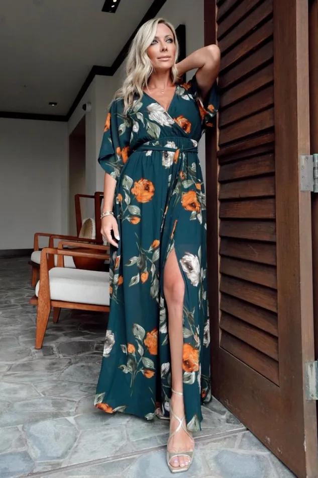 Women Kia Kimono Maxi Dress Deep Topaz Floral Baltic Born Maxi Dresses Women Kia Kimono Maxi Dress Deep Topaz Floral Baltic Born Maxi Dresses