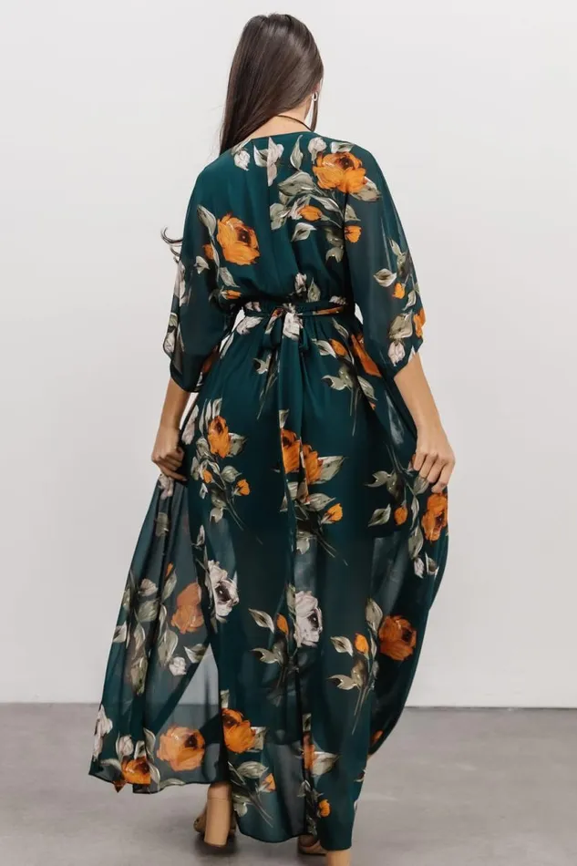 Women Kia Kimono Maxi Dress Deep Topaz Floral Baltic Born Maxi Dresses Women Kia Kimono Maxi Dress Deep Topaz Floral Baltic Born Maxi Dresses