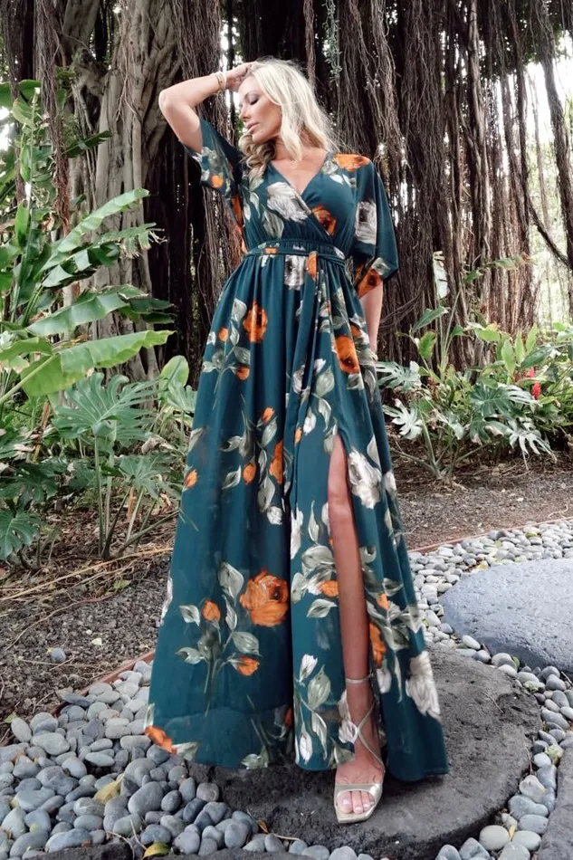 Women Kia Kimono Maxi Dress Deep Topaz Floral Baltic Born Maxi Dresses Women Kia Kimono Maxi Dress Deep Topaz Floral Baltic Born Maxi Dresses