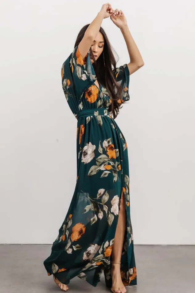 Women Kia Kimono Maxi Dress Deep Topaz Floral Baltic Born Maxi Dresses Women Kia Kimono Maxi Dress Deep Topaz Floral Baltic Born Maxi Dresses