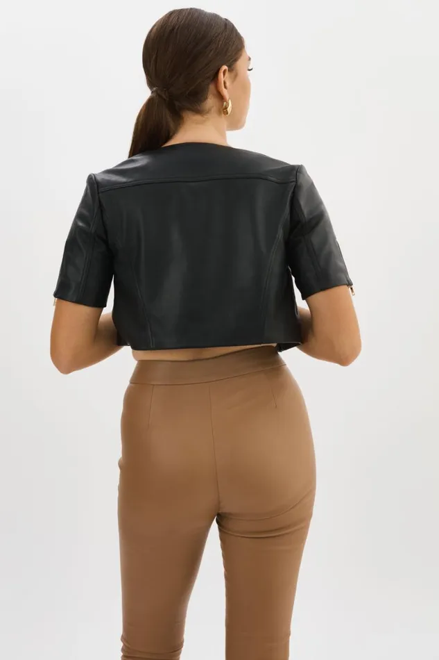 Women KIRSI GOLD Cropped Biker Jacket Black LAMARQUE Leather Jackets