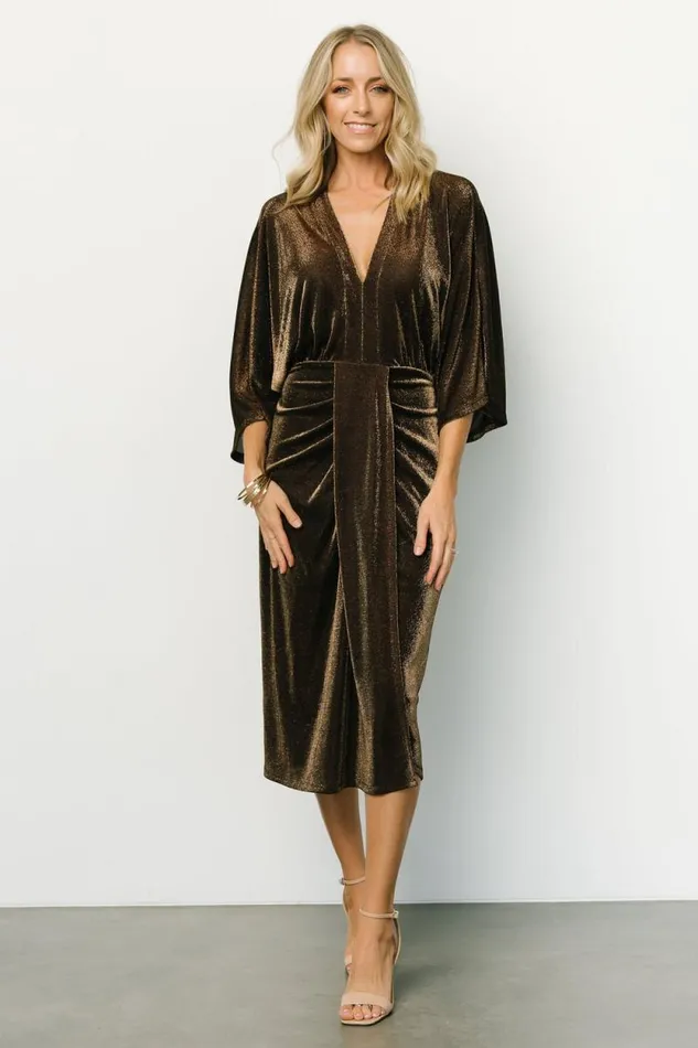 Women Kleo Ruched Midi Dress Bronze Shimmer Baltic Born Midi Dresses