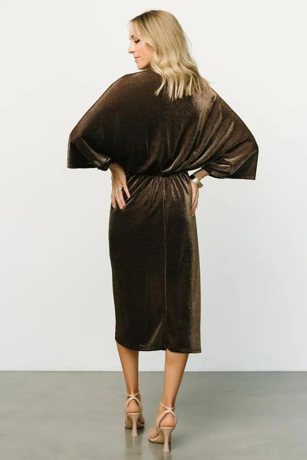 Women Kleo Ruched Midi Dress Bronze Shimmer Baltic Born Midi Dresses