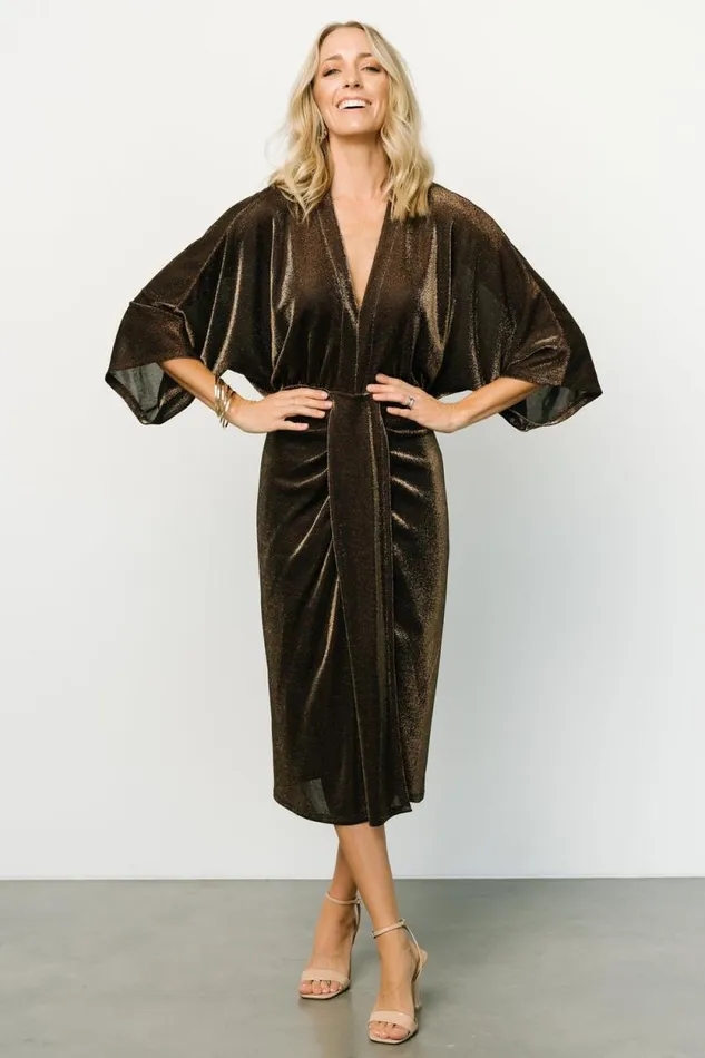 Women Kleo Ruched Midi Dress Bronze Shimmer Baltic Born Midi Dresses