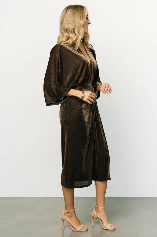 Women Kleo Ruched Midi Dress Bronze Shimmer Baltic Born Midi Dresses