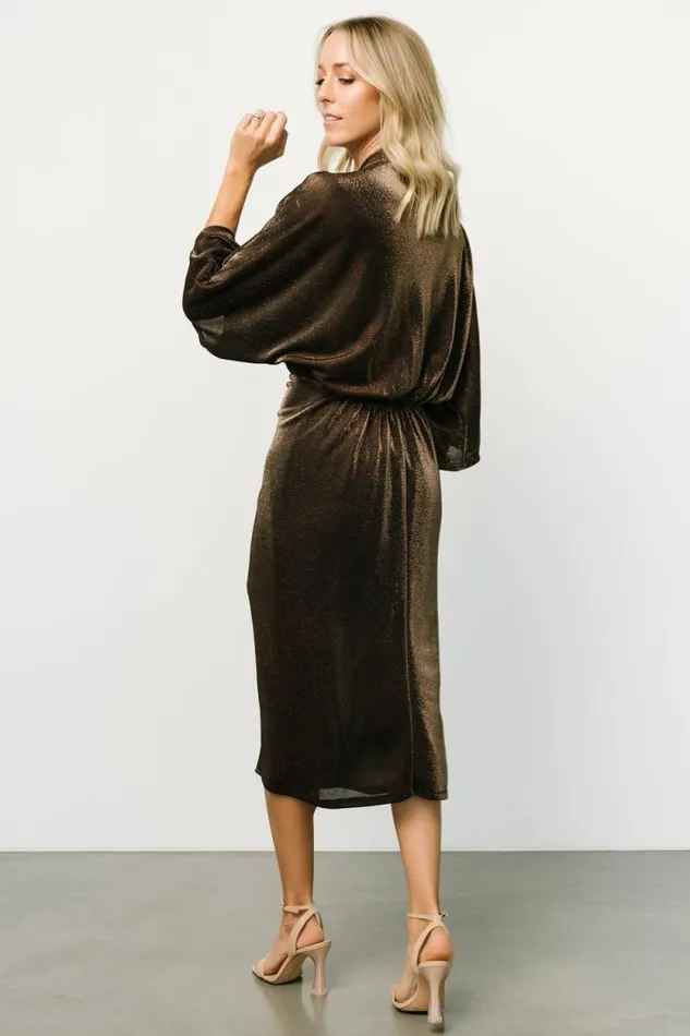 Women Kleo Ruched Midi Dress Bronze Shimmer Baltic Born Midi Dresses