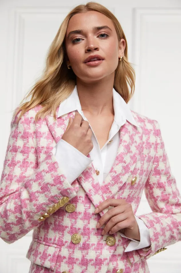 Women Knightsbridge Blazer Pink Large Scale Houndstooth Holland Cooper Tailoring
