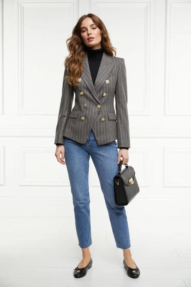Women Knightsbridge Blazer Soft Grey Pinstripe Holland Cooper Tailoring