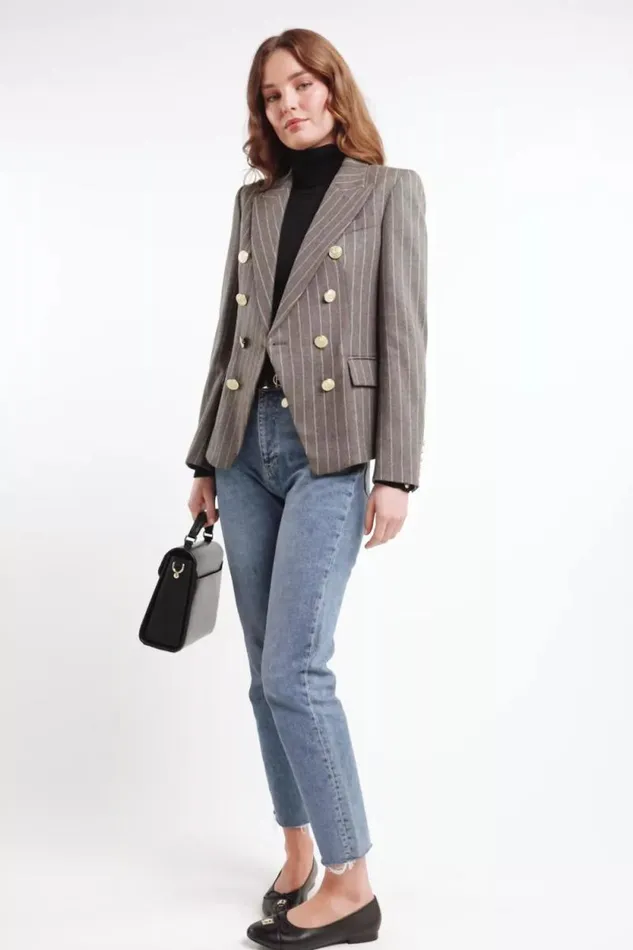 Women Knightsbridge Blazer Soft Grey Pinstripe Holland Cooper Tailoring