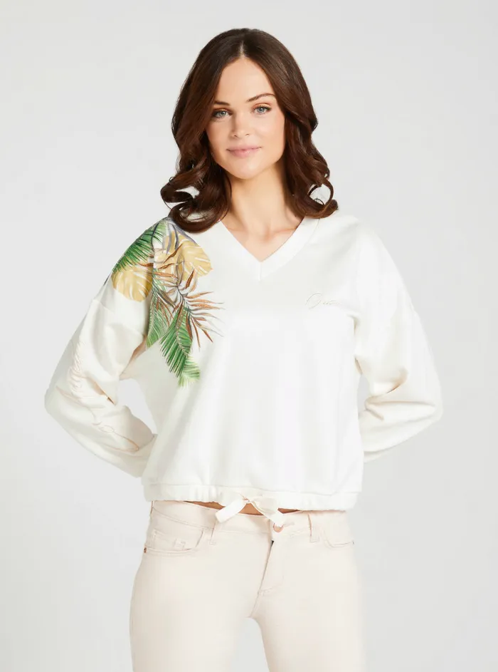 Women Knits and Sweaters GUESS Eco White Glam Palm Jumper