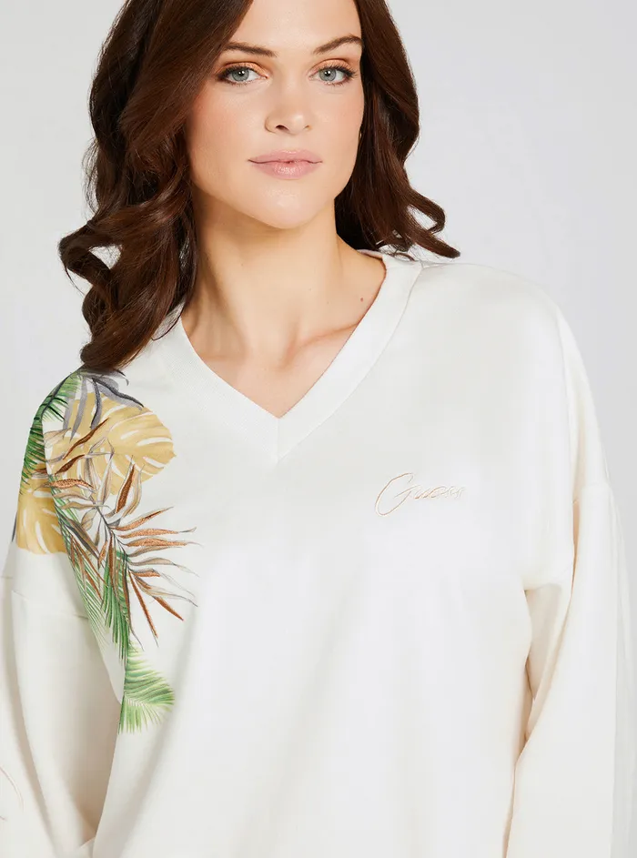 Women Knits and Sweaters GUESS Eco White Glam Palm Jumper