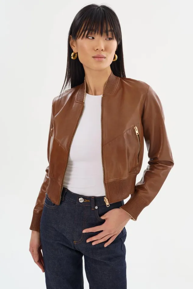 Women KORDELLA Reversible Leather Bomber Jacket Luggagegold LAMARQUE Bombers