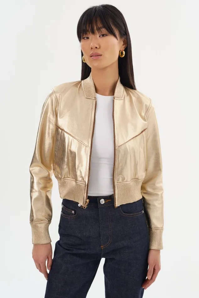 Women KORDELLA Reversible Leather Bomber Jacket Luggagegold LAMARQUE Bombers Women KORDELLA Reversible Leather Bomber Jacket Luggagegold LAMARQUE Bombers