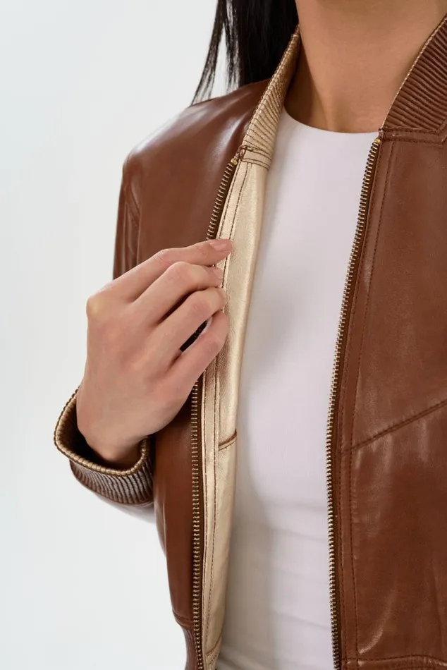 Women KORDELLA Reversible Leather Bomber Jacket Luggagegold LAMARQUE Bombers Women KORDELLA Reversible Leather Bomber Jacket Luggagegold LAMARQUE Bombers