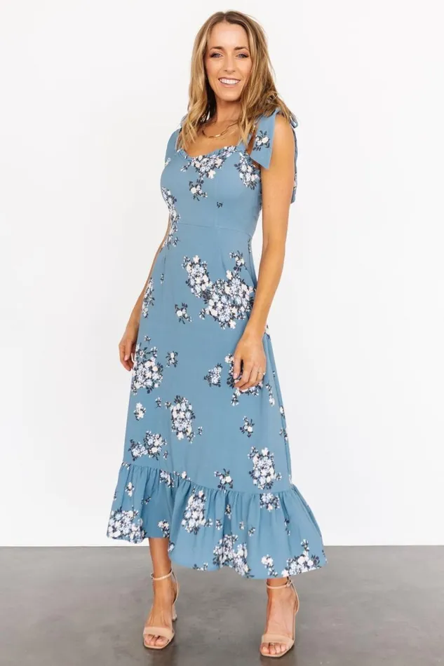 Women Krissy Midi Dress Dusty Blue Floral Baltic Born Midi Dresses