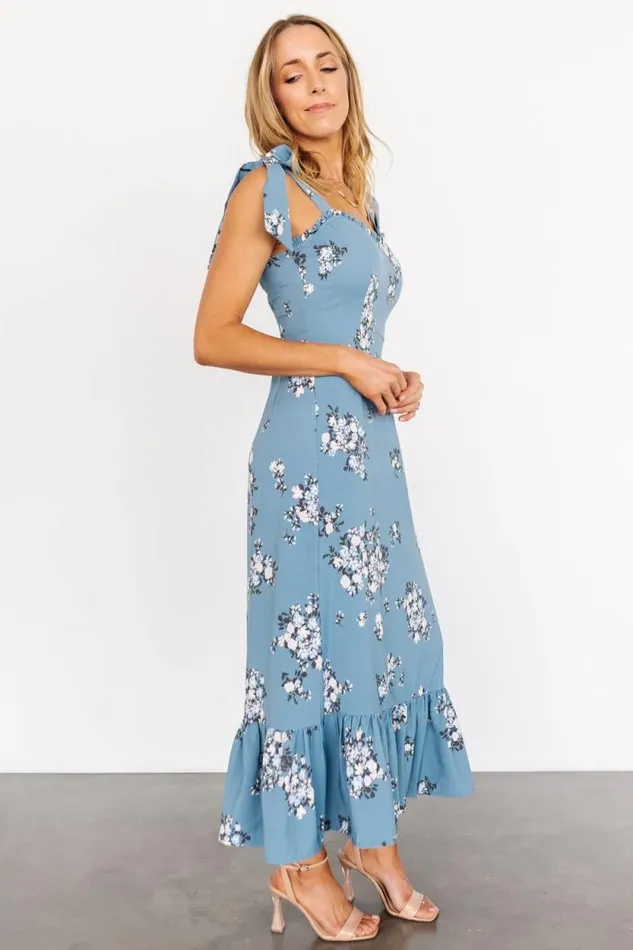 Women Krissy Midi Dress Dusty Blue Floral Baltic Born Midi Dresses Women Krissy Midi Dress Dusty Blue Floral Baltic Born Midi Dresses