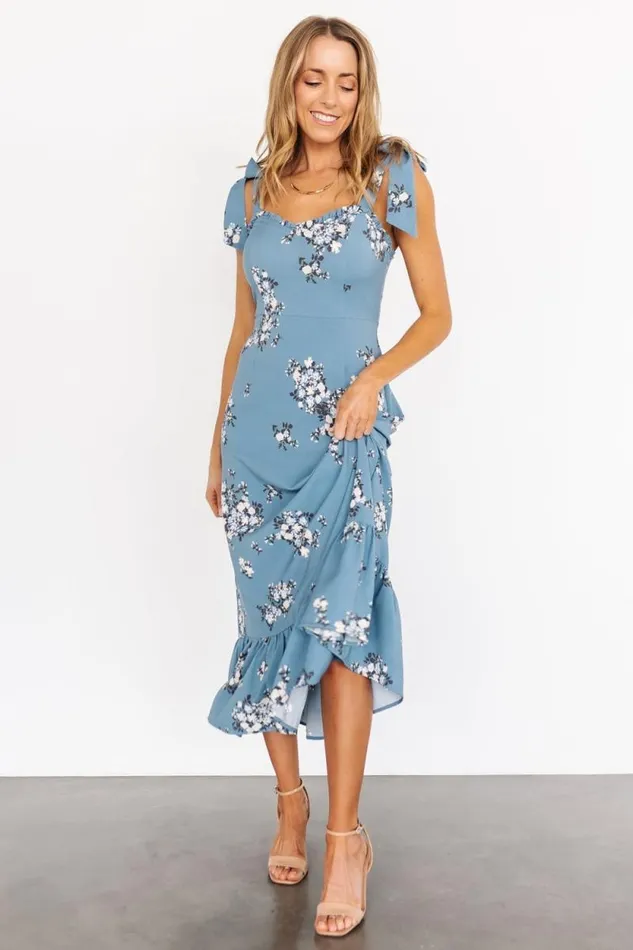Women Krissy Midi Dress Dusty Blue Floral Baltic Born Midi Dresses Women Krissy Midi Dress Dusty Blue Floral Baltic Born Midi Dresses