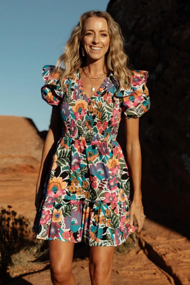 Women Kyrie Puff Sleeve Short Dress White Multi Baltic Born Short Dresses Women Kyrie Puff Sleeve Short Dress White Multi Baltic Born Short Dresses