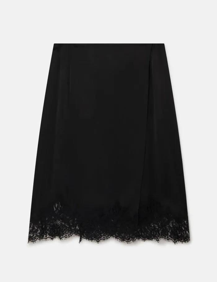 Women Lace Satin Midi Skirt Black Stella McCartney Skirts