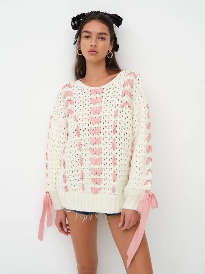 Women Laurel Oversized Sweater Ivory For Love and Lemons Knitwear Women Laurel Oversized Sweater Ivory For Love and Lemons Knitwear