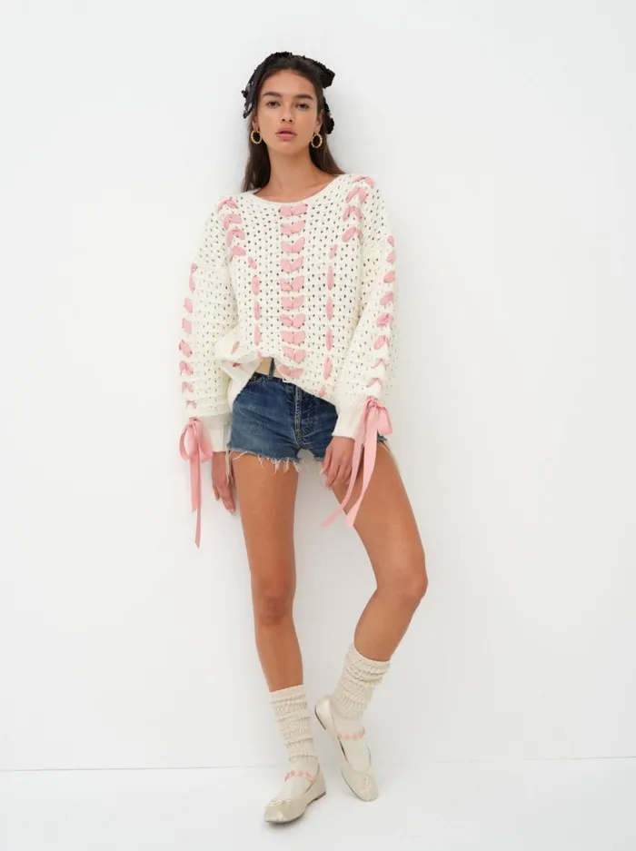 Women Laurel Oversized Sweater Ivory For Love and Lemons Knitwear Women Laurel Oversized Sweater Ivory For Love and Lemons Knitwear