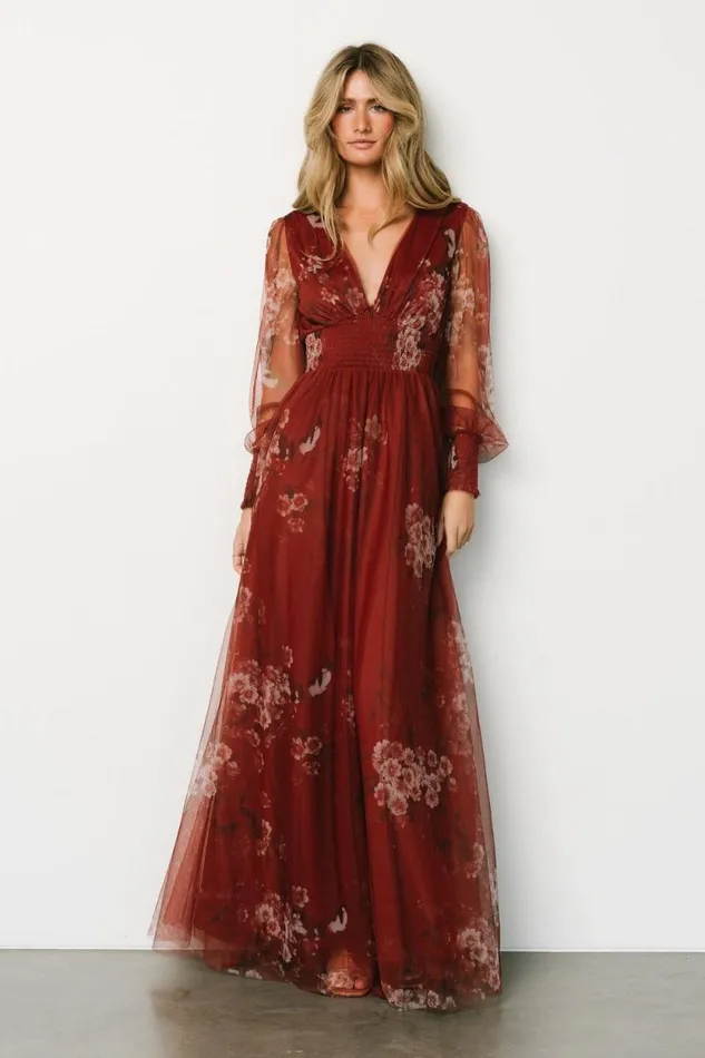 Women Layla Tulle Maxi Dress Rust Floral Baltic Born Bump Friendly
