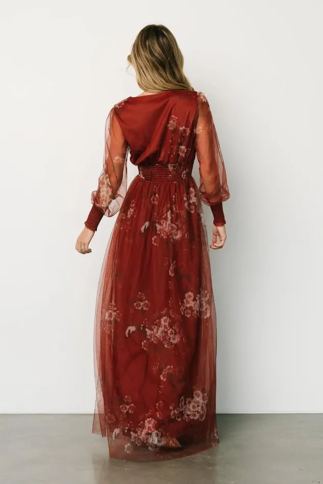 Women Layla Tulle Maxi Dress Rust Floral Baltic Born Bump Friendly