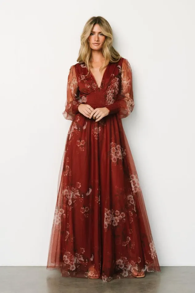 Women Layla Tulle Maxi Dress Rust Floral Baltic Born Bump Friendly