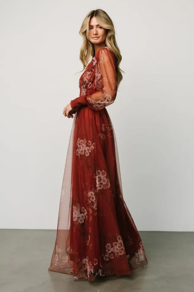 Women Layla Tulle Maxi Dress Rust Floral Baltic Born Bump Friendly