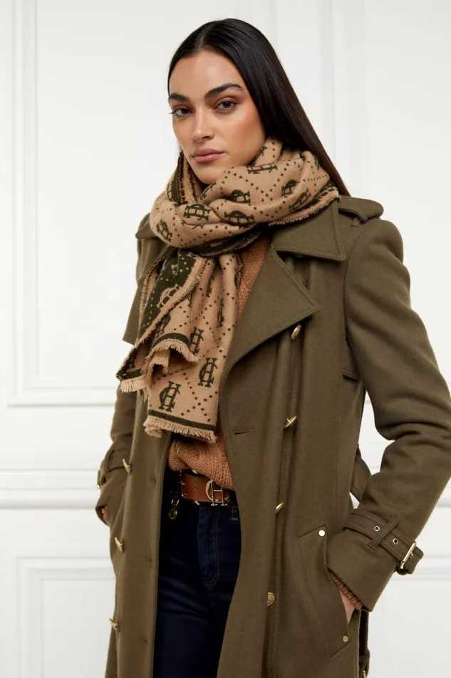 Women Lightweight Monogram Scarf Light Camel Forest Green Holland Cooper Scarves Women Lightweight Monogram Scarf Light Camel Forest Green Holland Cooper Scarves