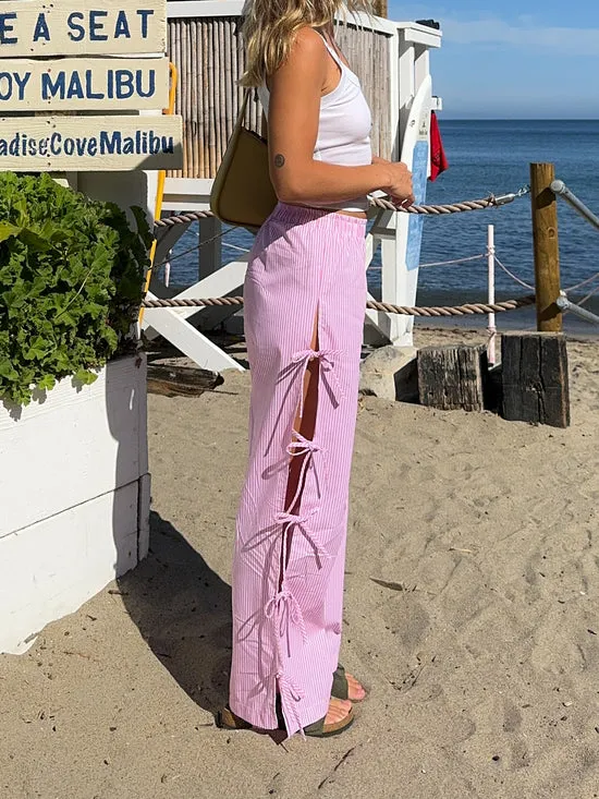 Women Lisa Says Gah Evelyn Tie Pant Pink Stripe Bottoms