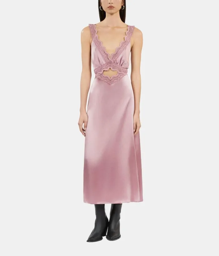 Women Long Lilac Slip Dress With Guipure THE KOOPLES Dresses and Jumpsuits