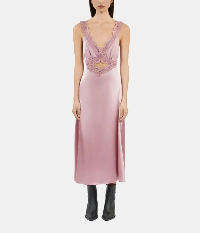 Women Long Lilac Slip Dress With Guipure THE KOOPLES Dresses and Jumpsuits