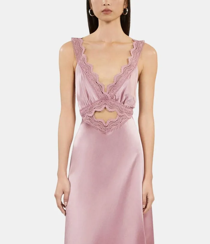 Women Long Lilac Slip Dress With Guipure THE KOOPLES Dresses and Jumpsuits