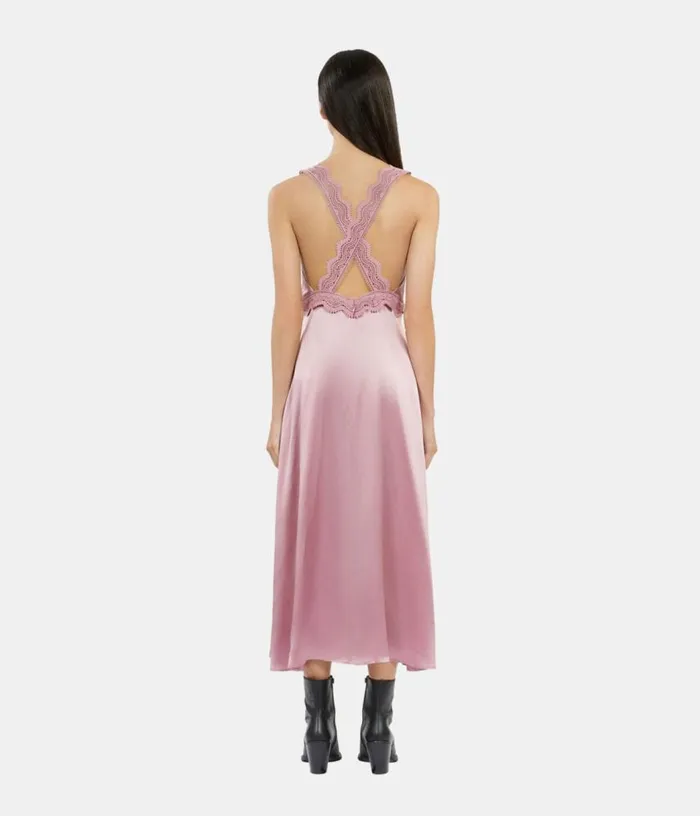 Women Long Lilac Slip Dress With Guipure THE KOOPLES Dresses and Jumpsuits