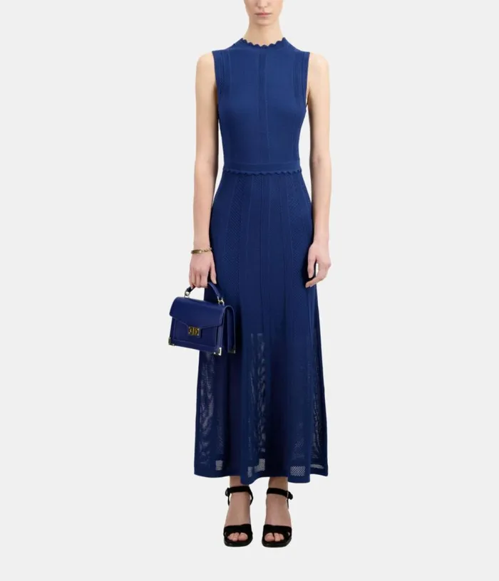 Women Long Royal Blue Openwork Knit Dress THE KOOPLES Dresses and Jumpsuits