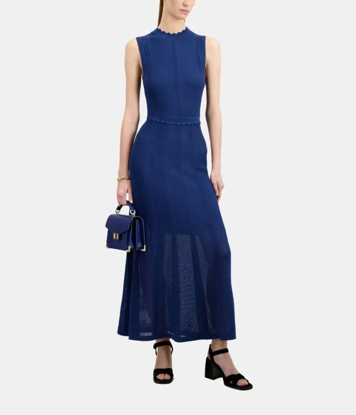 Women Long Royal Blue Openwork Knit Dress THE KOOPLES Dresses and Jumpsuits