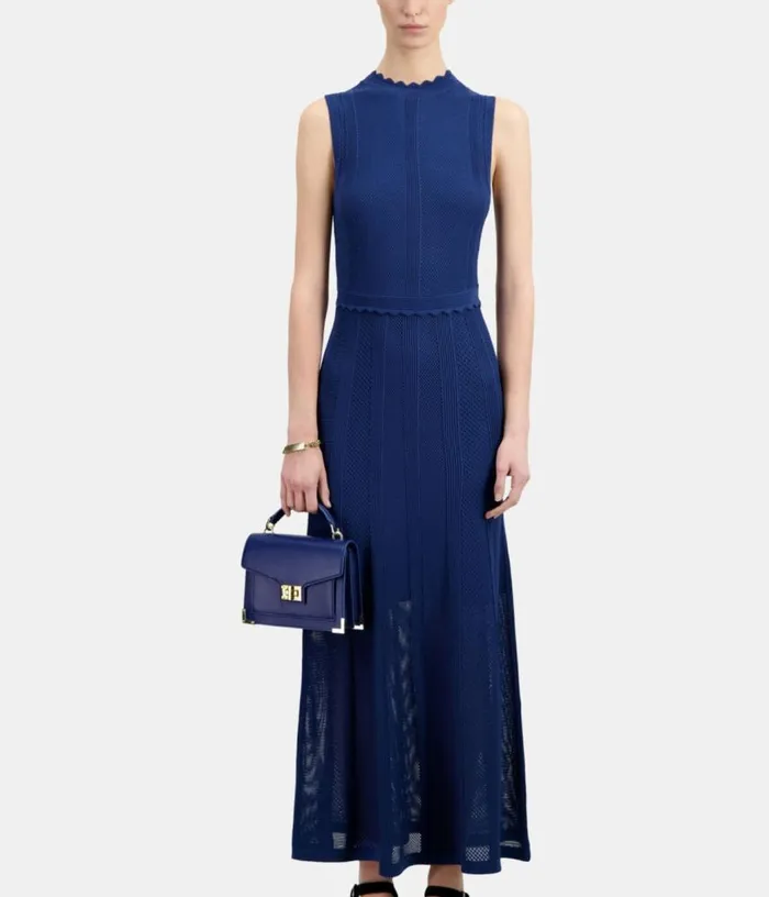 Women Long Royal Blue Openwork Knit Dress THE KOOPLES Dresses and Jumpsuits