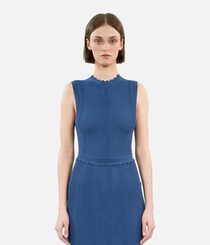 Women Long Royal Blue Openwork Knit Dress THE KOOPLES Dresses and Jumpsuits