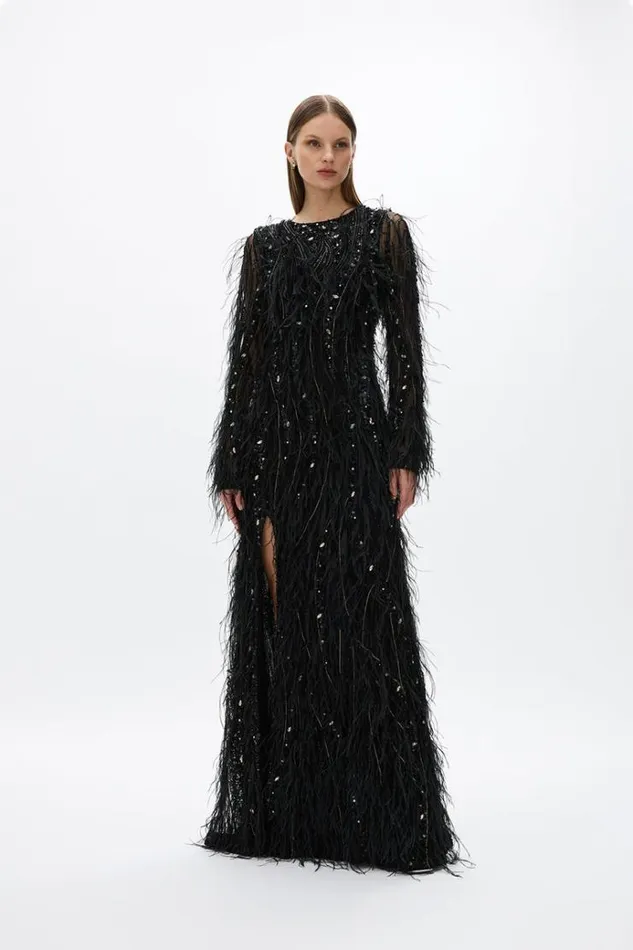 Women Long Sleeve Dresses Rachel Gilbert Cynthia Gown Black