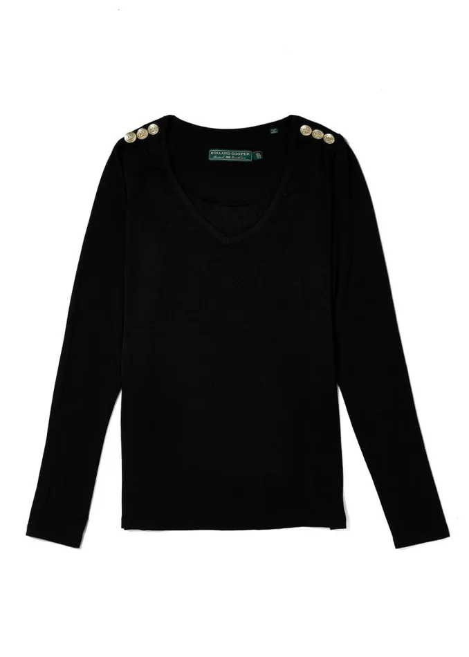 Women Long Sleeve VNeck Tee Black Holland Cooper Tops